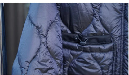 2024 ETJ Quilted Women's Coat – Beige Drawstring High Neck Jacket with Ties & Pockets