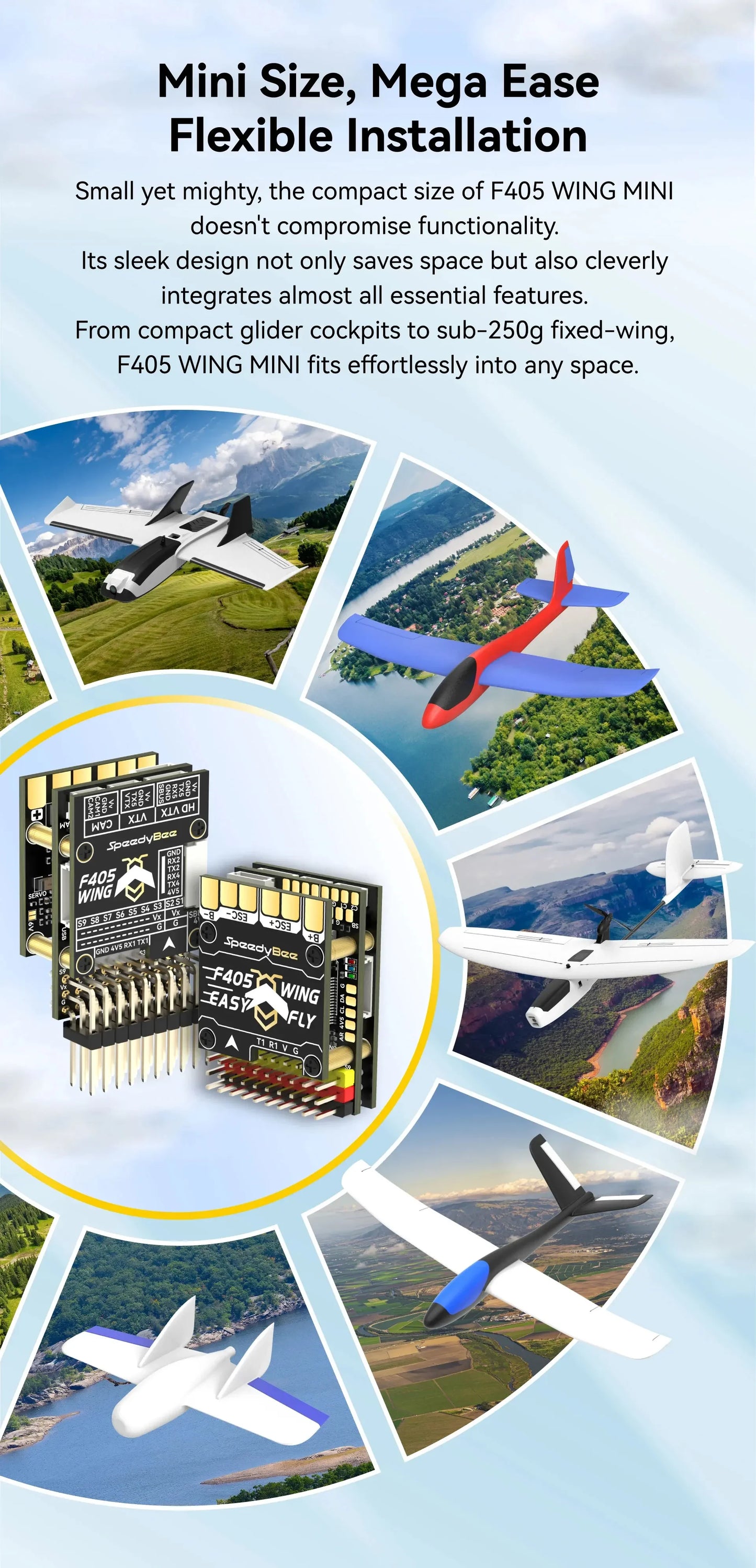 SpeedyBee F405 WING MINI — Fixed Wing Flight Controller 2-6S LiPo for RC Airplane Drone