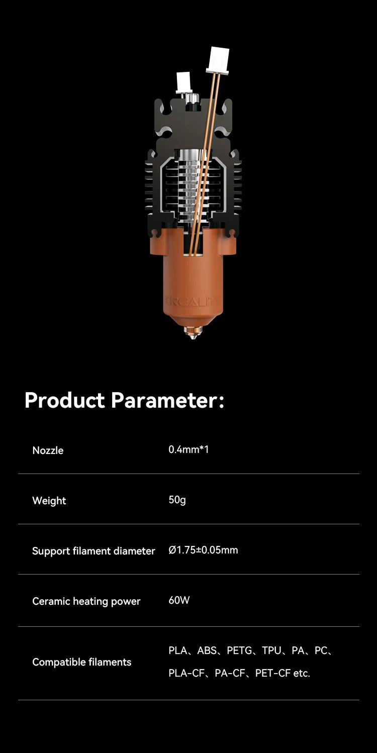 Creality Ender-3 V3 SE/KE Ceramic Heating Block Kit – 60W 0.4mm Quick-Swap Nozzle for 3D Printers