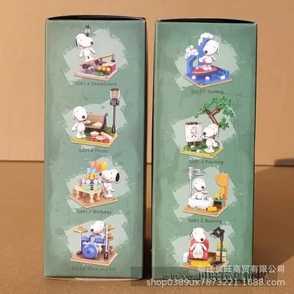 Genuine Snoopy Blind Box Puzzle — Cartoon Scene Building Block Ornaments for Children, Assembled Gift Toy