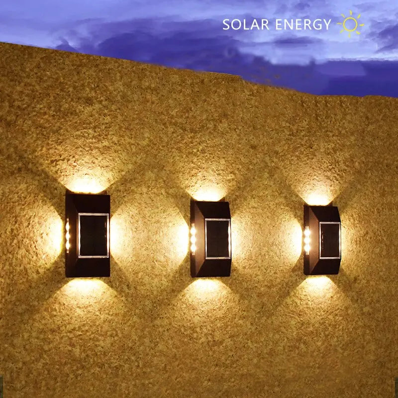 12 LED Solar Wall Lamp – Outdoor Waterproof, Four-Sided Glowing Light for Staircase, Villa, and Balcony Lighting