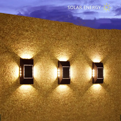 12 LED Solar Wall Lamp – Outdoor Waterproof, Four-Sided Glowing Light for Staircase, Villa, and Balcony Lighting