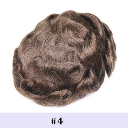 0.08mm Full Skin PU Toupee for Men – V Loop Human Hair Wig in Brown (#22) & Black (#1B) – Hair Replacement Unit