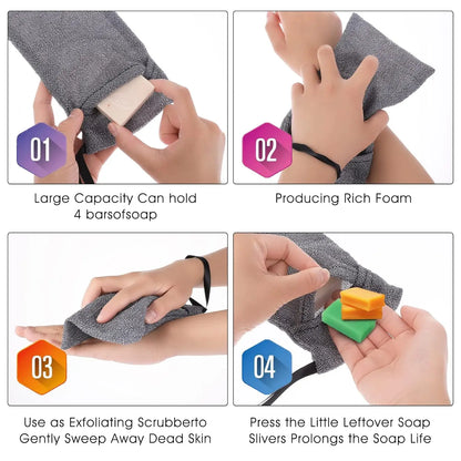 3 PCS Soap Exfoliating Bag Set: Mesh Woven Body Foam Scrubber Pouch for Bathroom Shower - Soap Saver Pocket Sponge Exfoliator