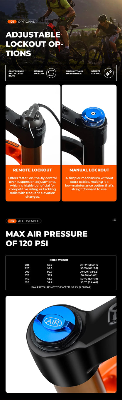 BOLANY Bike Air Fork – 27.5/29inch, 120mm Travel, Lightweight Magnesium Alloy Oil Air Suspension with Quick Release