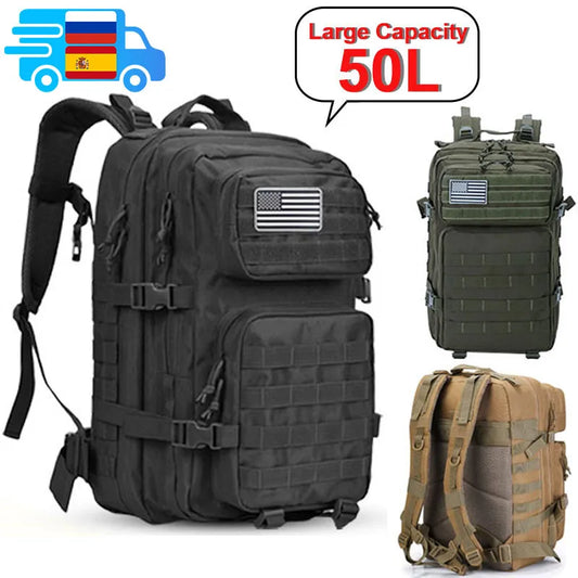 50L Army Military Tactical Backpack | Men's Travel Rucksack | Large Capacity Waterproof Outdoor Sports Bag