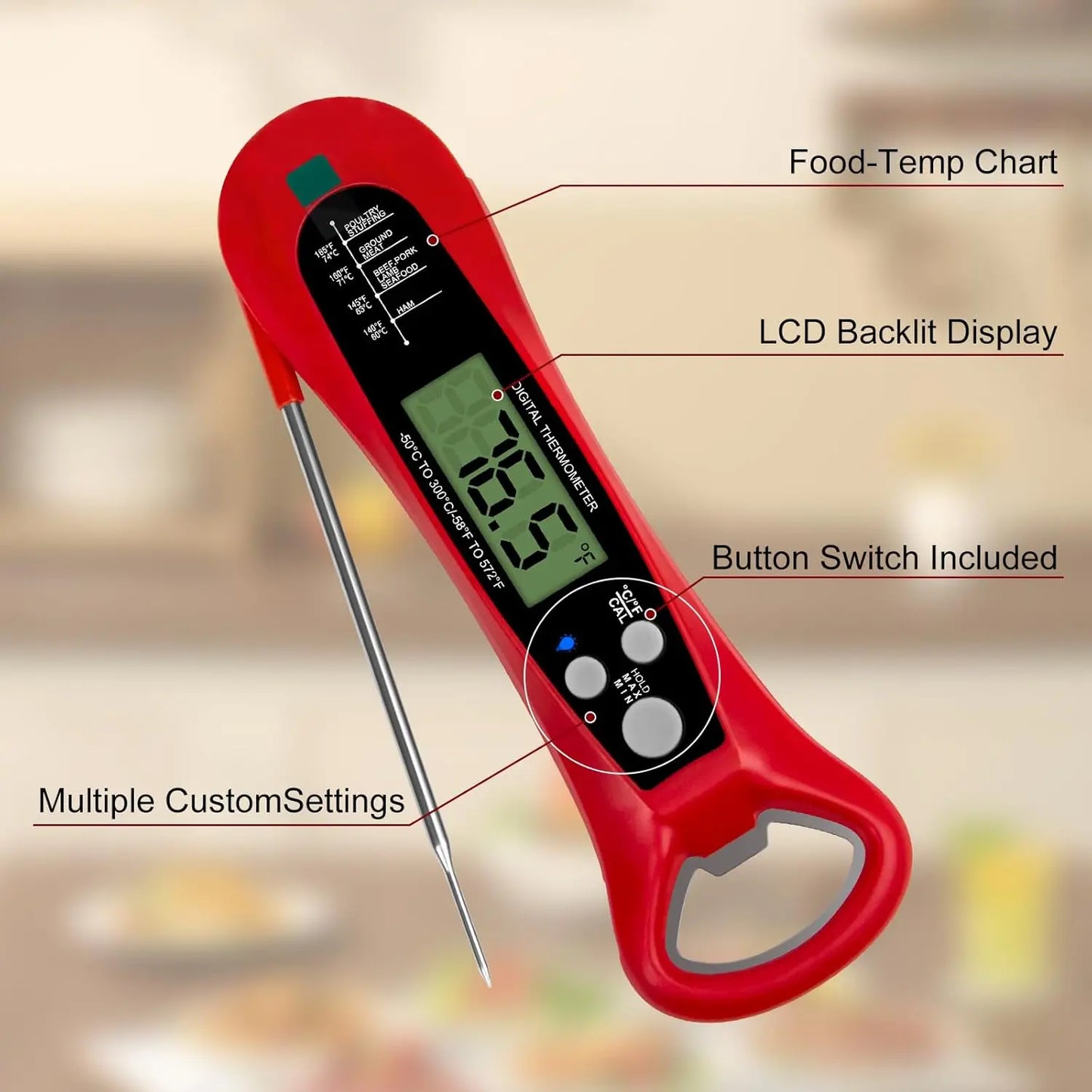Instant Read Digital Meat Thermometer – Fast, Precise Cooking Thermometer with Backlight & Magnet