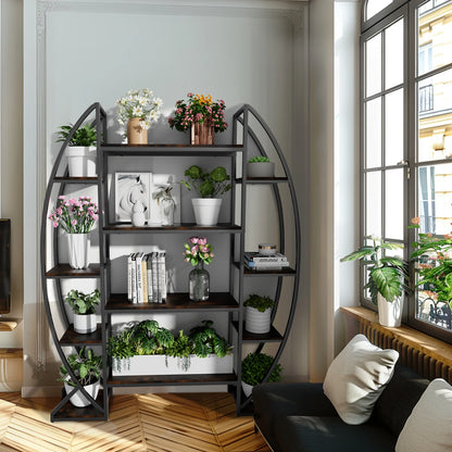 Large 5-Tier Metal and Wood Plant Stand – Flower Display Shelf and Living Room Bookshelf