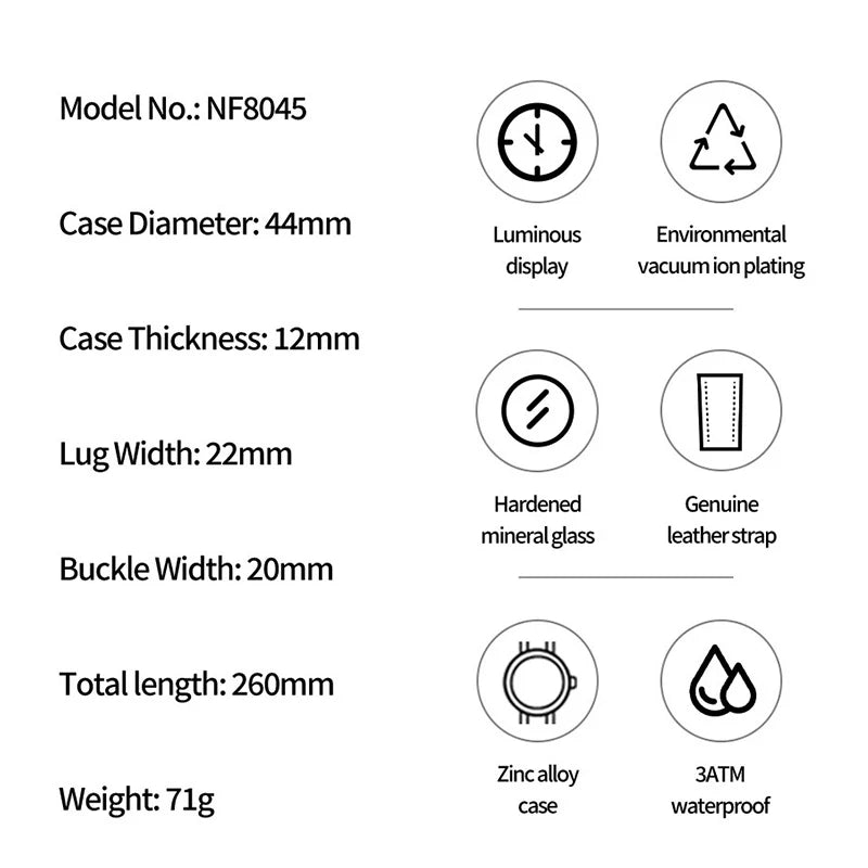 NAVIFORCE Men's Casual Watch – Luxury Waterproof Chronograph Quartz Wristwatch with Genuine Leather Strap