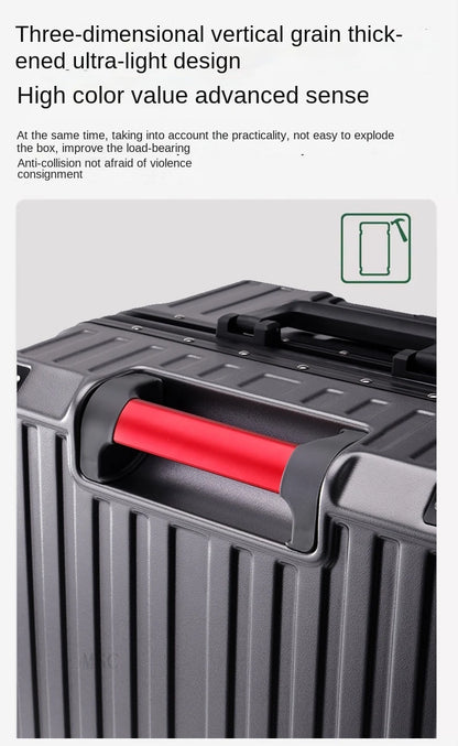 30-Inch Five-Wheel Aluminum Frame Suitcase — Multifunctional Cabin Luggage with Password Lock, USB Port & Cup Holder