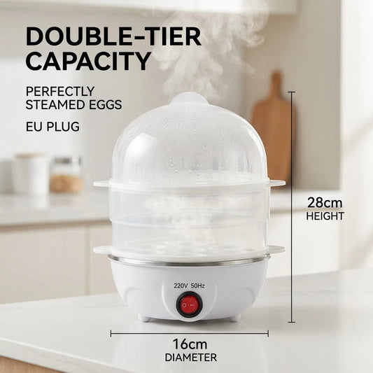 Double Layer Electric Egg Boiler – Mini Multifunctional Egg Steamer & Poacher for Breakfast Cooking