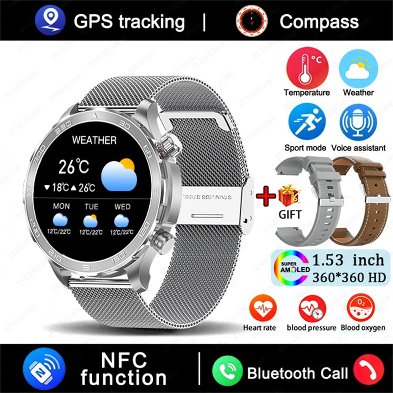 2025 New Bluetooth Call Smartwatch for Men – Huawei Compatible, AMOLED HD Large Screen, Heart Rate, NFC, IP68 Waterproof, GPS Sports Watch