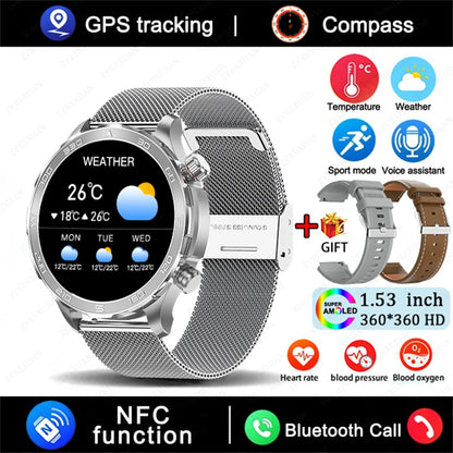 2025 New Bluetooth Call Smartwatch for Men – Huawei Compatible, AMOLED HD Large Screen, Heart Rate, NFC, IP68 Waterproof, GPS Sports Watch