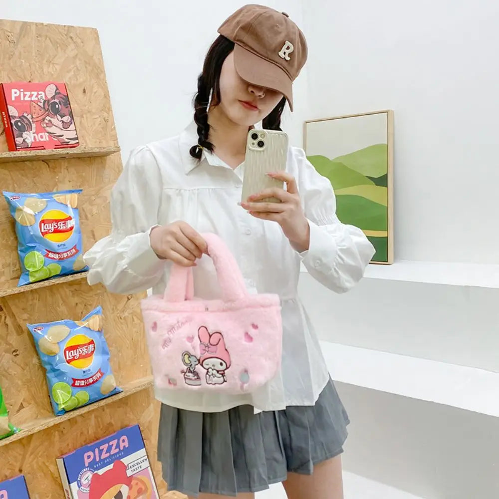 Sanrio Anime Plush Handbag – Hello Kitty, My Melody, Cinnamoroll & Kuromi Shoulder Cosmetic Bag