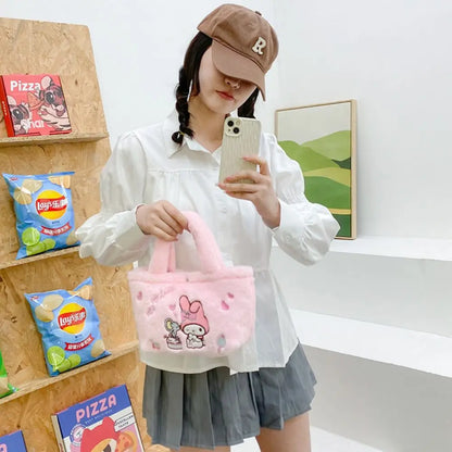 Sanrio Anime Plush Handbag – Hello Kitty, My Melody, Cinnamoroll & Kuromi Shoulder Cosmetic Bag