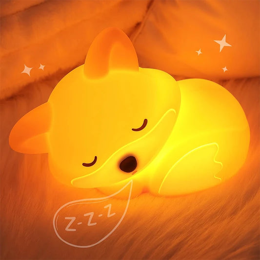 Fox Silicone Night Light – Squishy Touch Lamp, Rechargeable, Dimmable Timer Bedside Lamp, Novelty Gift for Breastfeeding