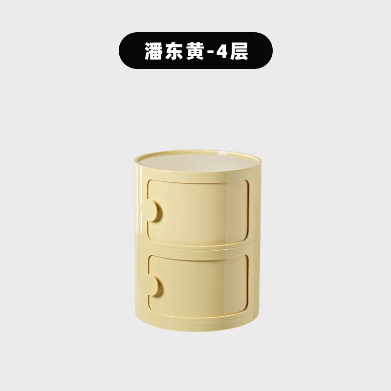 Nordic Minimalist White Bedside Table – Modern Round Plastic Side Cabinet, Small Creative Storage Unit