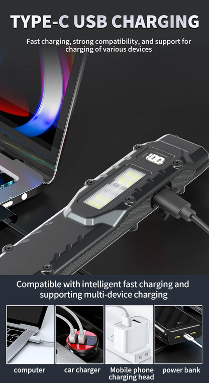 Portable 800 Lumens USB Rechargeable Tactical Flashlight – IPX4 Waterproof LED COB Work Light for Camping