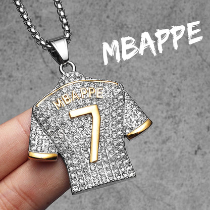 Messi, Ronaldo, Mbappé Football Jersey Necklace – Stainless Steel Dumbbell Pendant Chain for Men, Punk Gym Style