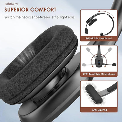 Bluetooth V5.3 Wireless Headset – Truck Driver & Office Hands-Free Call Headphones with Microphone