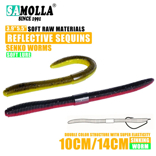 Soft Bait Senko Worms – 10cm/14cm, 10-15pcs Bag Wacky Stick Fishing Lures for Bass & All Fish