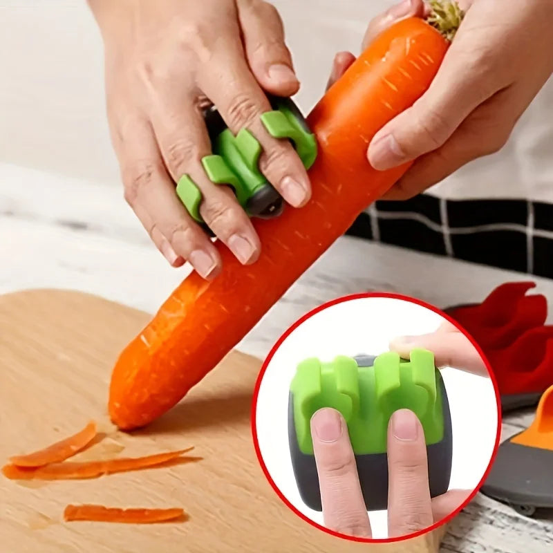 Stainless Steel Handheld Vegetable Peeler — Comfortable Rubber Finger Grip Palm Peeler for Carrots and More