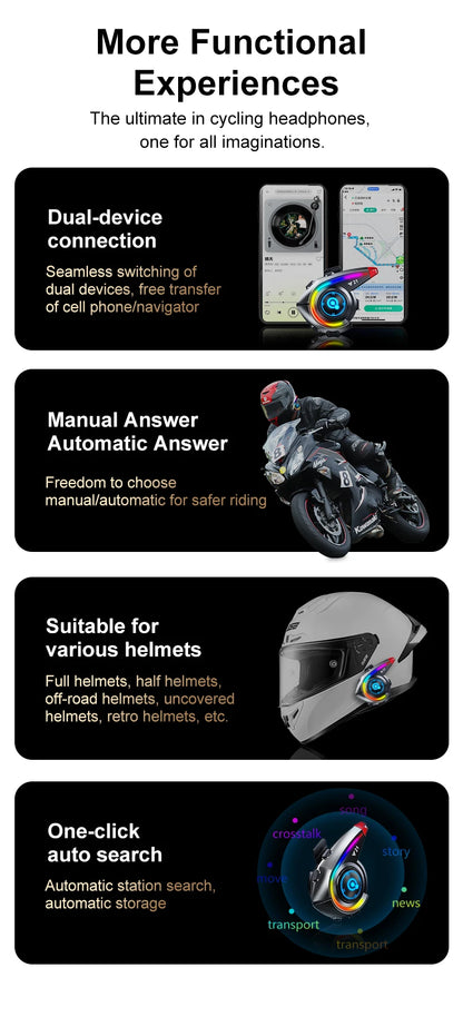 KEBIDUMEI Y21 Motorcycle Helmet Bluetooth Headset — Earphone Music Player with FM Radio & SOS Warning Light