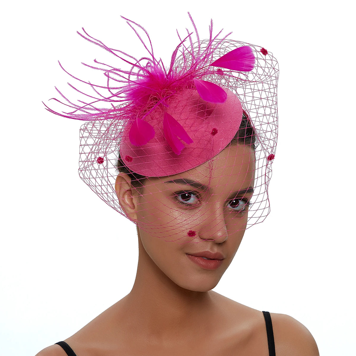 Women's Felt Fascinator Hat with Fishnet Veil - Small Plush Wave Point ...