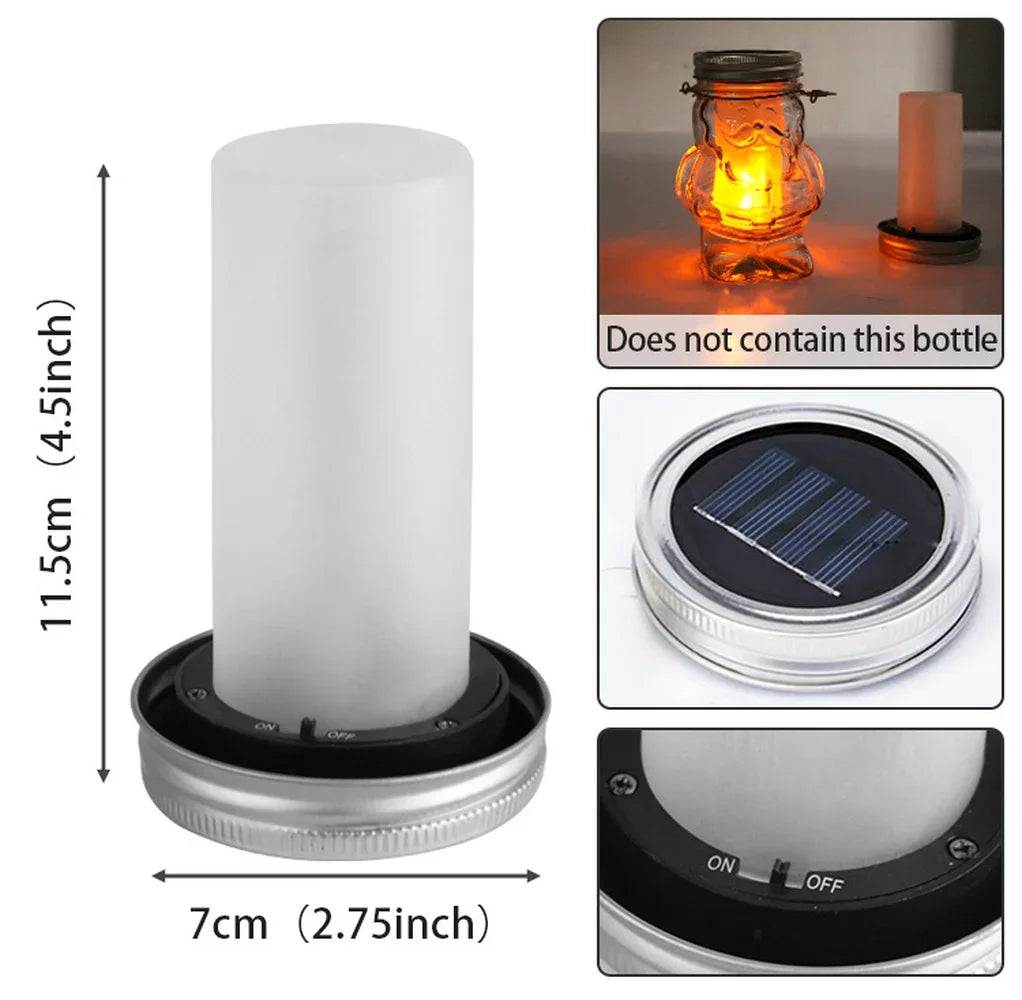 Solar LED Mason Jar Lights – Warm Torch Flame Lantern for Outdoor & Indoor Christmas, Garden, and Street Decoration