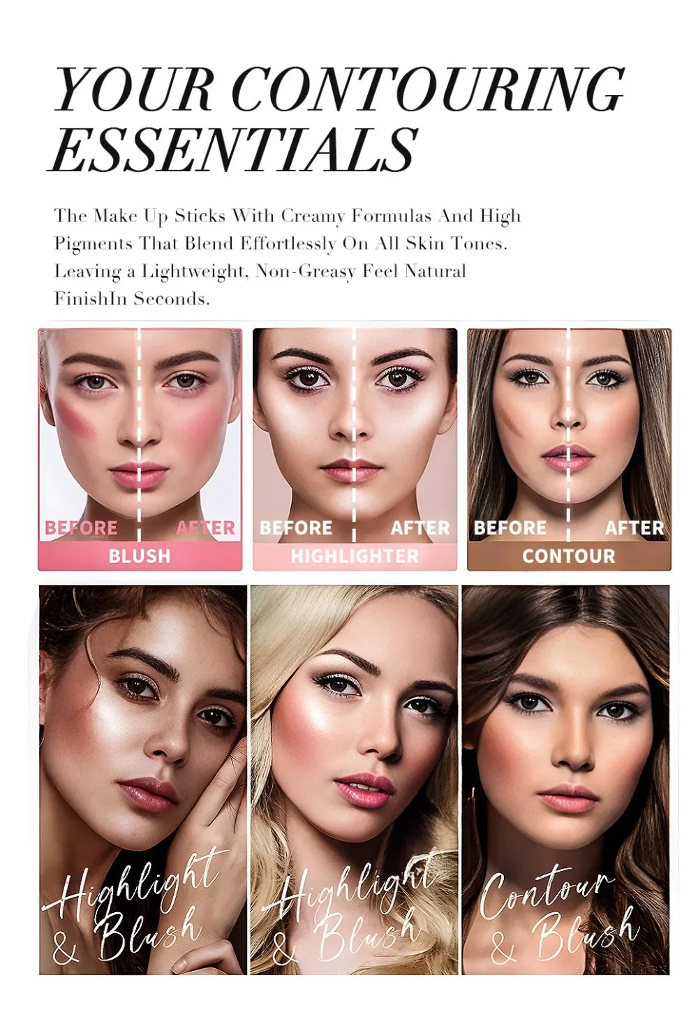 Highlighter Stick – Brightening Skin Tone, Contouring, Natural Stereo Concealer & Multi-Purpose Blush Stick