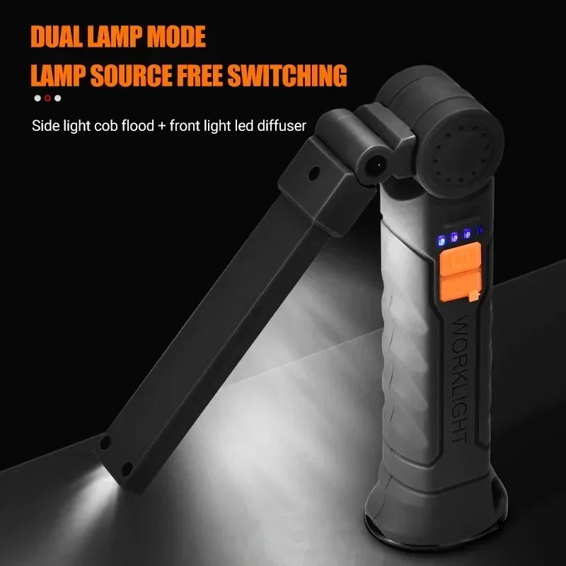 USB Rechargeable LED Flashlight – Built-in Battery Torch with Magnetic Base, 5 Modes for Home & Outdoor Camping
