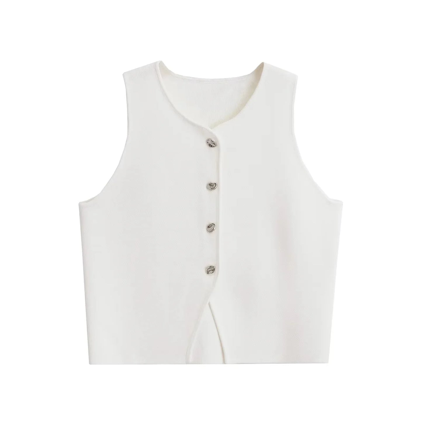 Fall 2025 Knit Vest for Women – Sleeveless Cropped Asymmetrical Slim Sweater Top – White Basic Slim Shirt