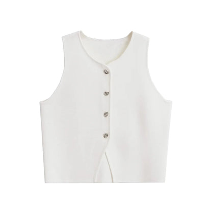 Fall 2025 Knit Vest for Women – Sleeveless Cropped Asymmetrical Slim Sweater Top – White Basic Slim Shirt