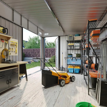 11.5'x7.5' Outdoor Metal Storage Shed – Triple Lockable Door with Sloping Roof for Tools & Bicycles