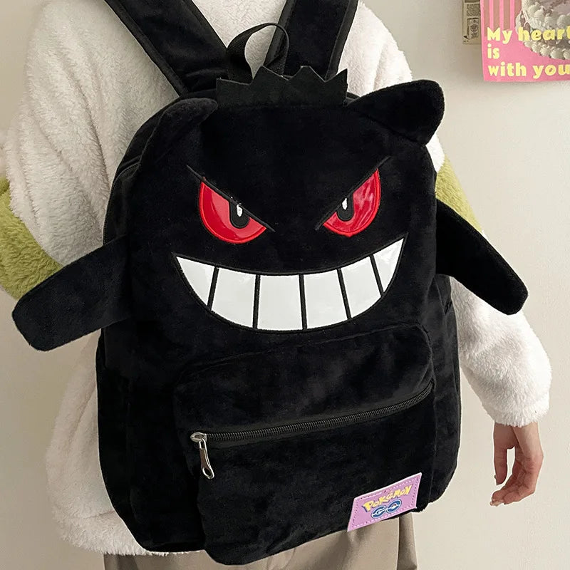 MINISO Switch Pokémon Plush Backpack | Cute Cartoon Schoolbag, Large Capacity for Students & Casual Use