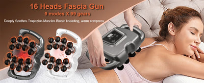 Fascia Gun Muscle Massager | 16-Head High Frequency Neck, Shoulder & Waist Massage Machine – Professional Fascia Massage Gun