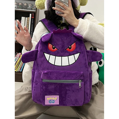 Pokemon Gengar & Pikachu Plush Backpack – Cute Kawaii Cartoon Bag, Large Storage for Anime Lovers & Couple Gifts