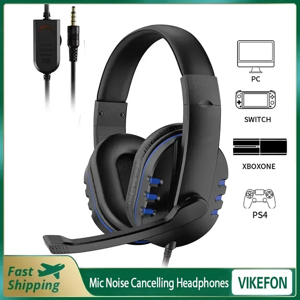 Upgraded Wired Gaming Headset with Mic – Noise-Cancelling Headphones for PC, PS4/PS5, Switch & Laptop