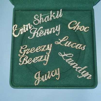 Rhinestone Customized Name Brooch – Handmade Custom Name Plate Pins for Birthday, Wedding & Party Badges