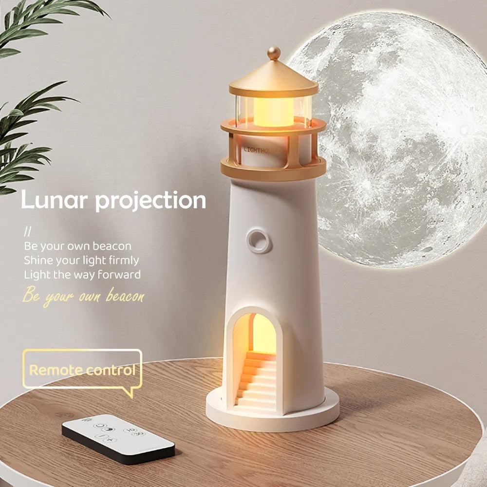 Moon Projection Lighthouse Night Light – Dimmable, Motion Sensor, Bluetooth Music, Timing Ambient Lamp for Christmas & Birthday Gift