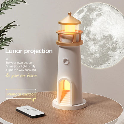 Moon Projection Lighthouse Night Light – Dimmable, Motion Sensor, Bluetooth Music, Timing Ambient Lamp for Christmas & Birthday Gift