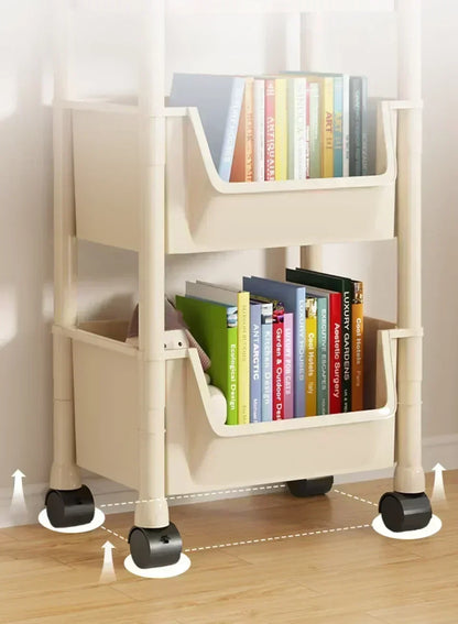 Movable Trolley Bookshelf – Portable Kitchen, Bathroom, and Living Room Storage Cabinet with Corner Narrow Shelf