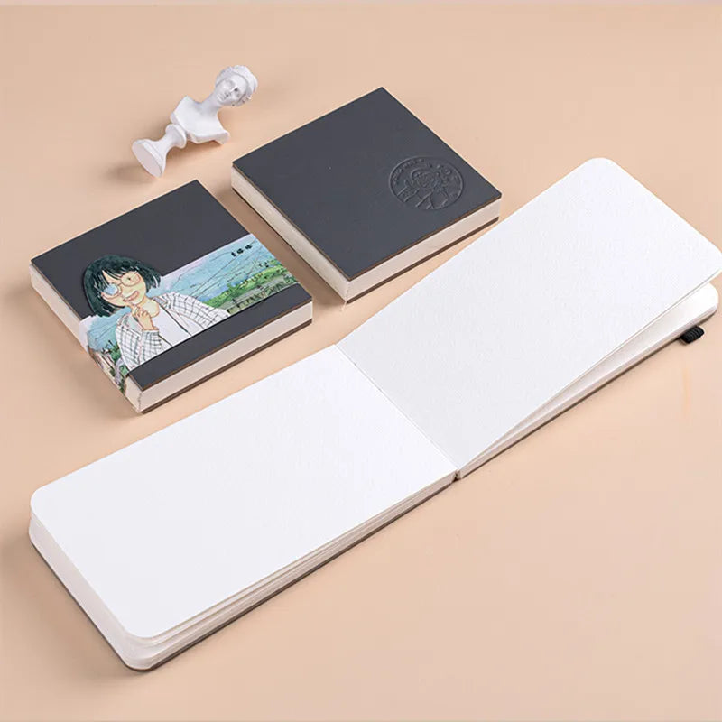Travel Watercolor Book - 300g Mini Portable Sketch Book with Medium Thick Texture, PU Cover for Art Students and Painting Supplies