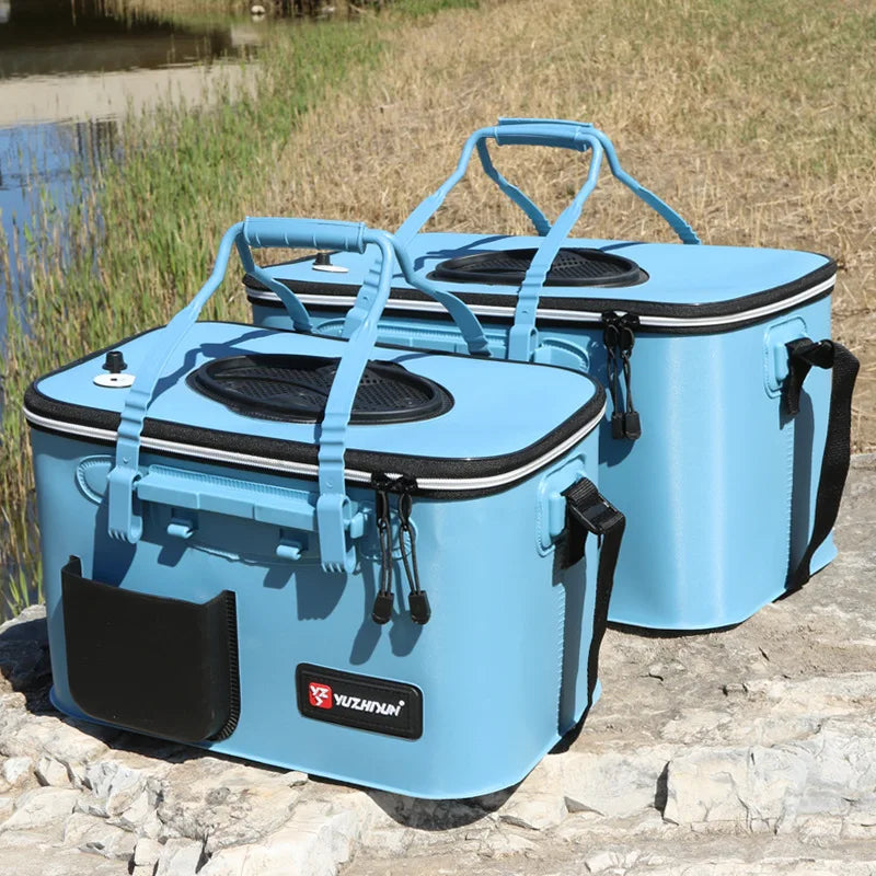 Multifunction Fishing Bucket with Oxygen Pump – Portable Tackle Box & Live Fish Storage Barrel for Camping & Outdoor