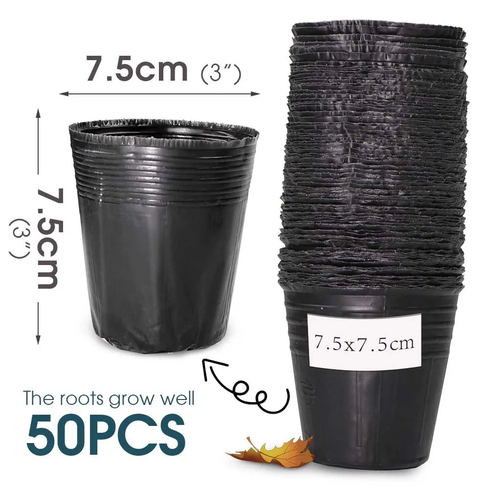 50pcs Black Plastic Seedling Pots – Breathable Nursery Containers for Seed Starting & Plant Cuttings