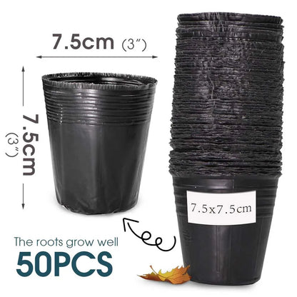 50pcs Black Plastic Seedling Pots – Breathable Nursery Containers for Seed Starting & Plant Cuttings