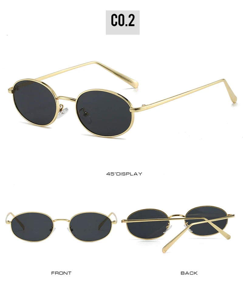 SHAUNA Retro Oval Metal Frame Sunglasses – UV400 Punk Style Shades for Women & Men