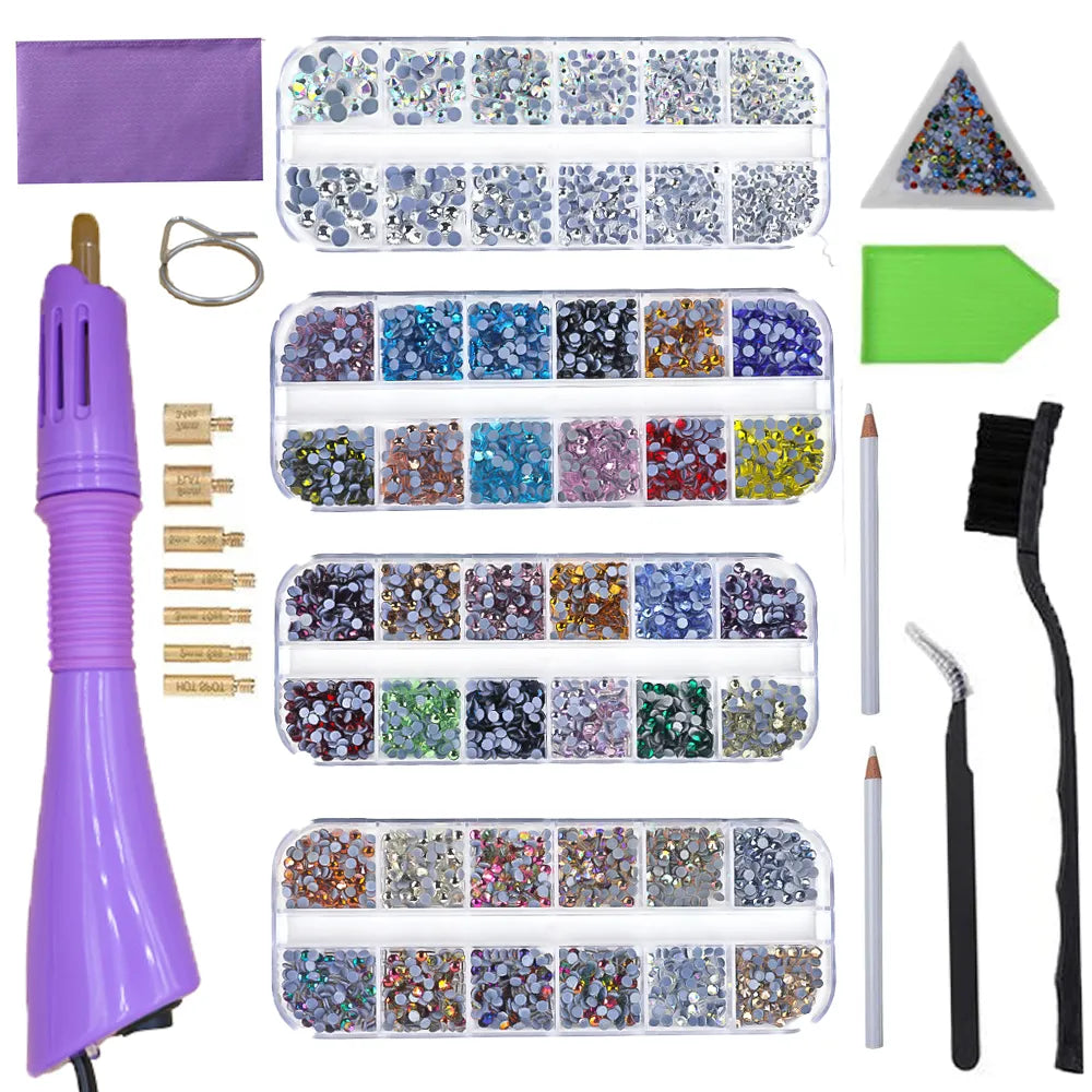 DIY Hotfix Applicator Wand Tool Kit with 2 Box Strass AAAAA Clear Glass Crystal Rhinestones - Hot Fix Rhinestone Tool