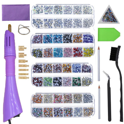 DIY Hotfix Applicator Wand Tool Kit with 2 Box Strass AAAAA Clear Glass Crystal Rhinestones - Hot Fix Rhinestone Tool