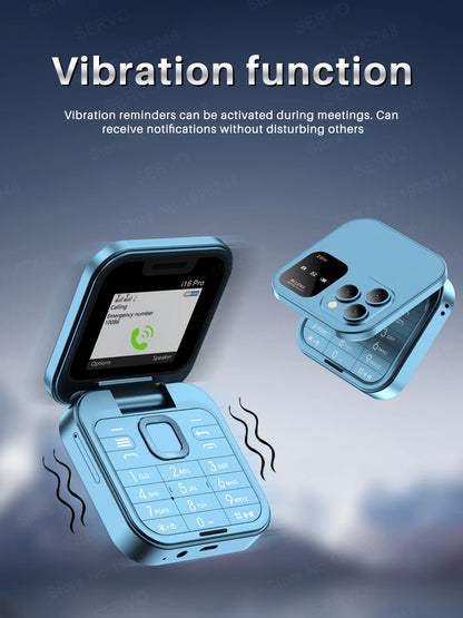 SERVO I16 Pro Mini Fold Mobile Phone — Dual SIM 2G GSM Flip Cellphone with Speed Dial, FM, 3.5mm Jack & Video Player